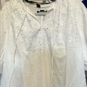 008. Zara White Embroidered Tie Front Blouse